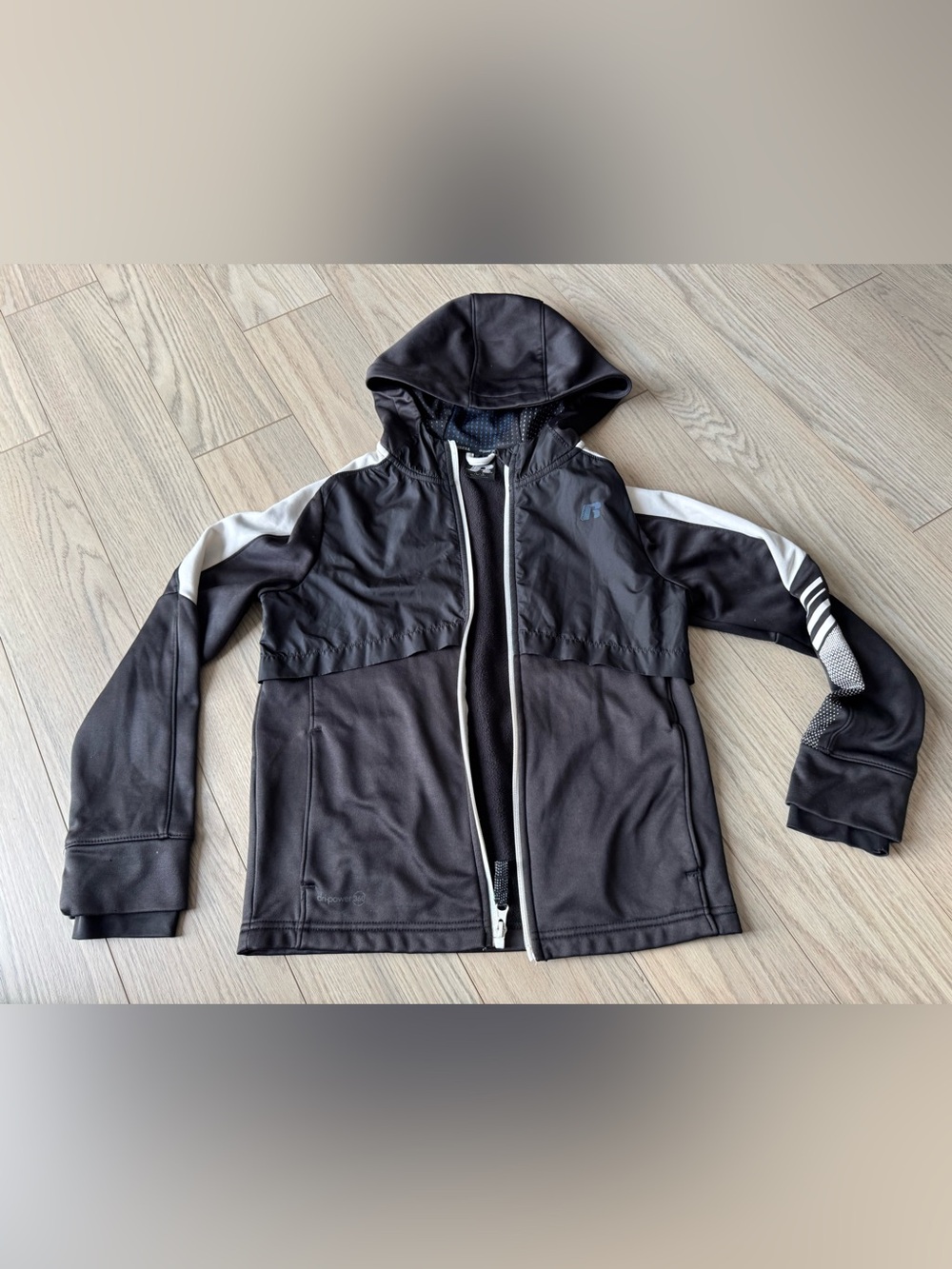 Russell Athletic Dri Power Black Hooded Kids zip up lightweight fleece